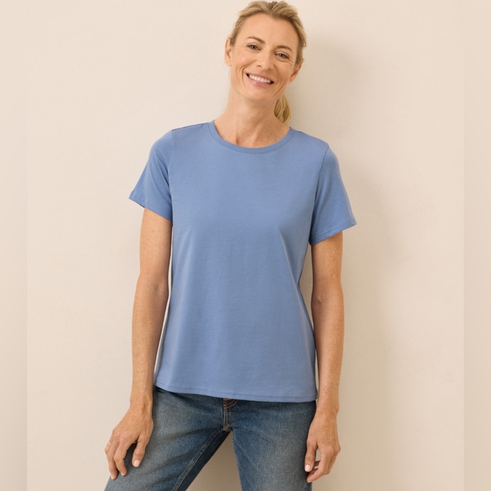 Pact Softspun Organic Cotton Crewneck‎ Women’s Tee Shirt Light Blue Size Small